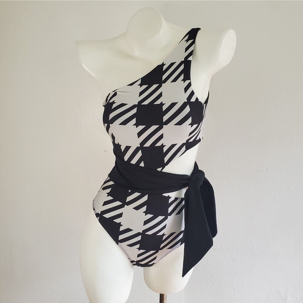 Revolve Beach‎ Riot Carlie One Piece Swimsuit XS Houndstooth Belted Cutout NEW